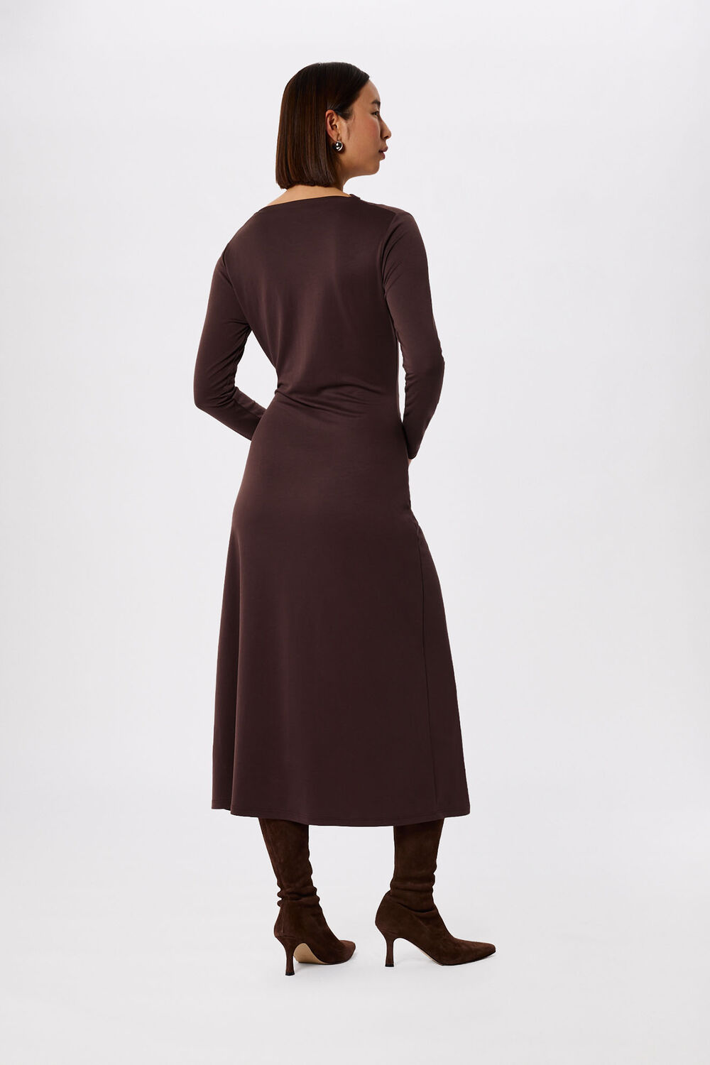 Chocolate Ruched Detail Midi Dress