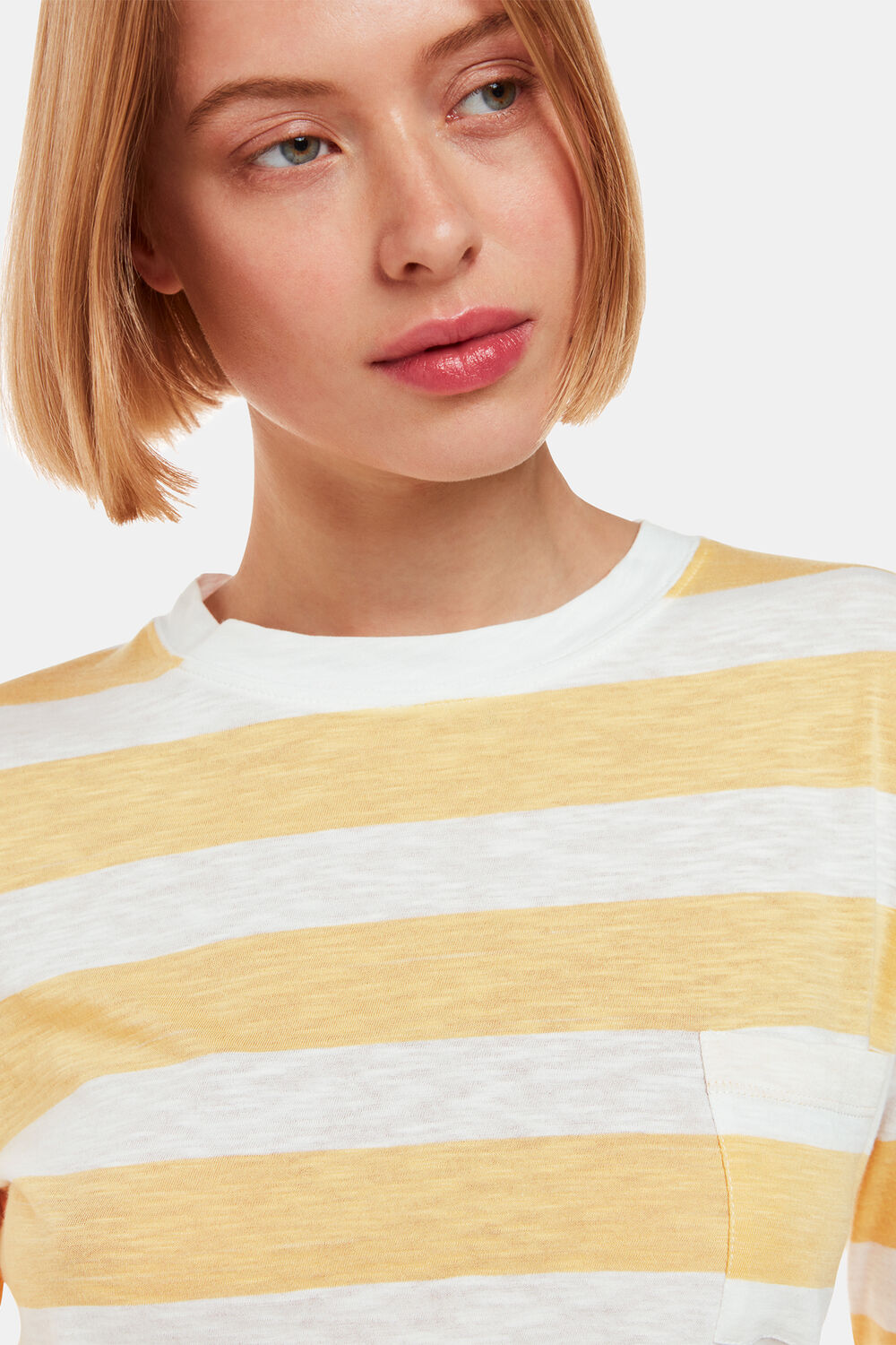 Yellow Crew Neck Stripe Pocket Top