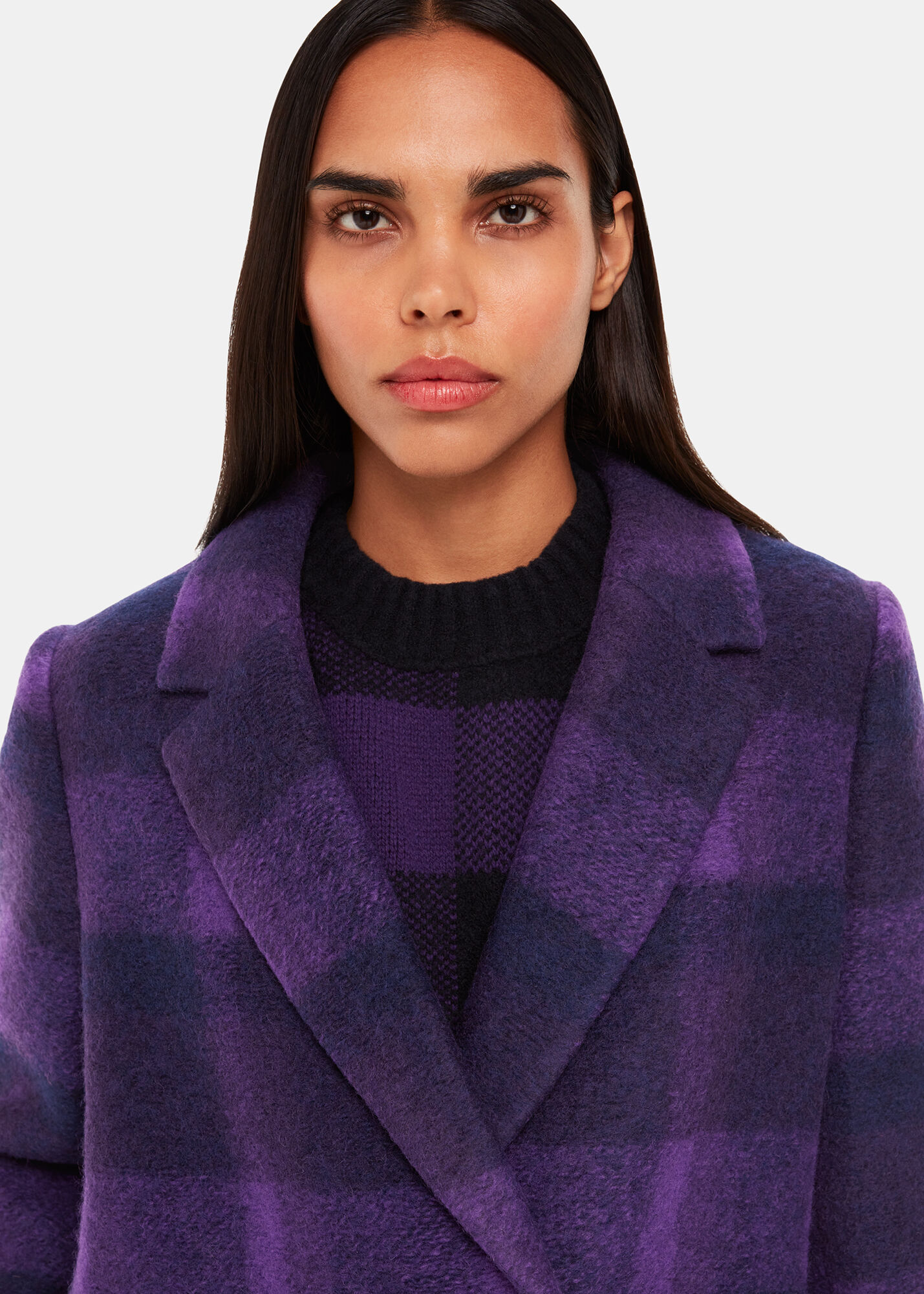 Purple Camila Wool Check Coat | WHISTLES | Whistles UK |