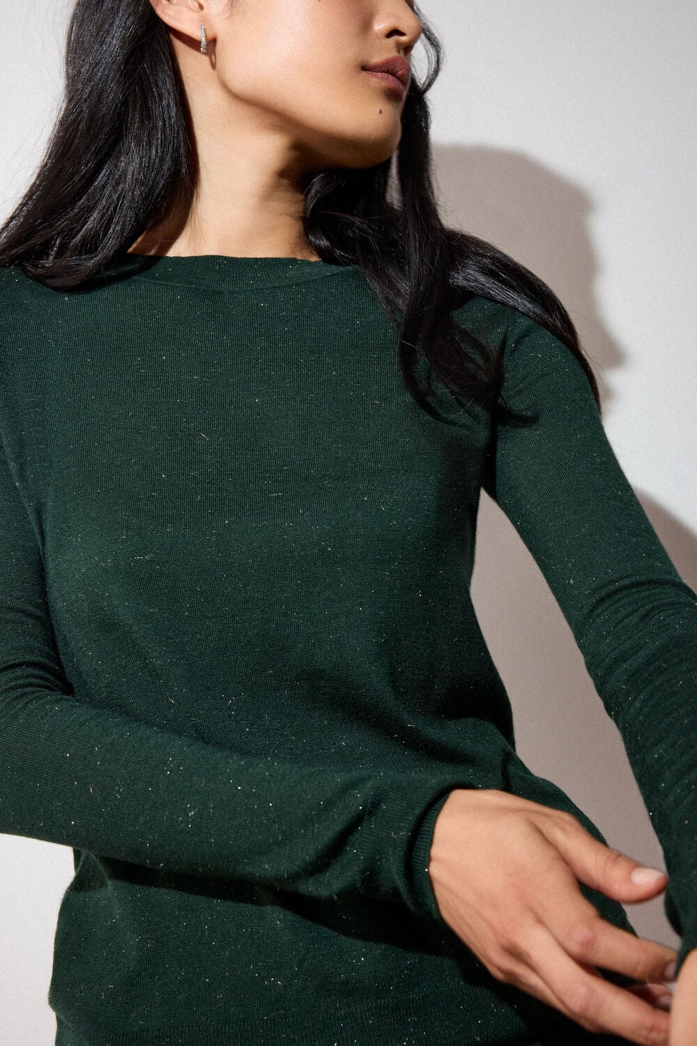 Dark Green Annie Sparkle Crew Neck