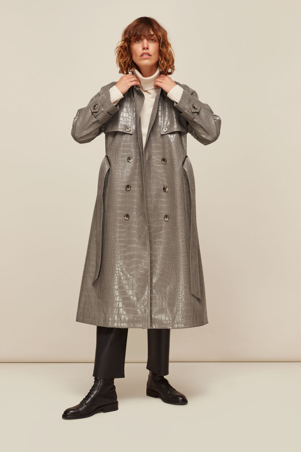 Croc Belted Trench Coat