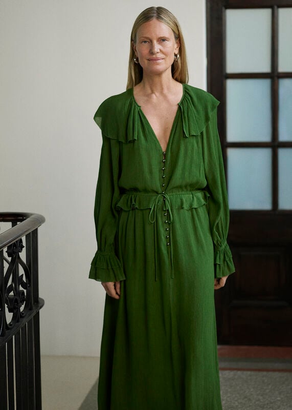 Green Frill Boho Midi Dress