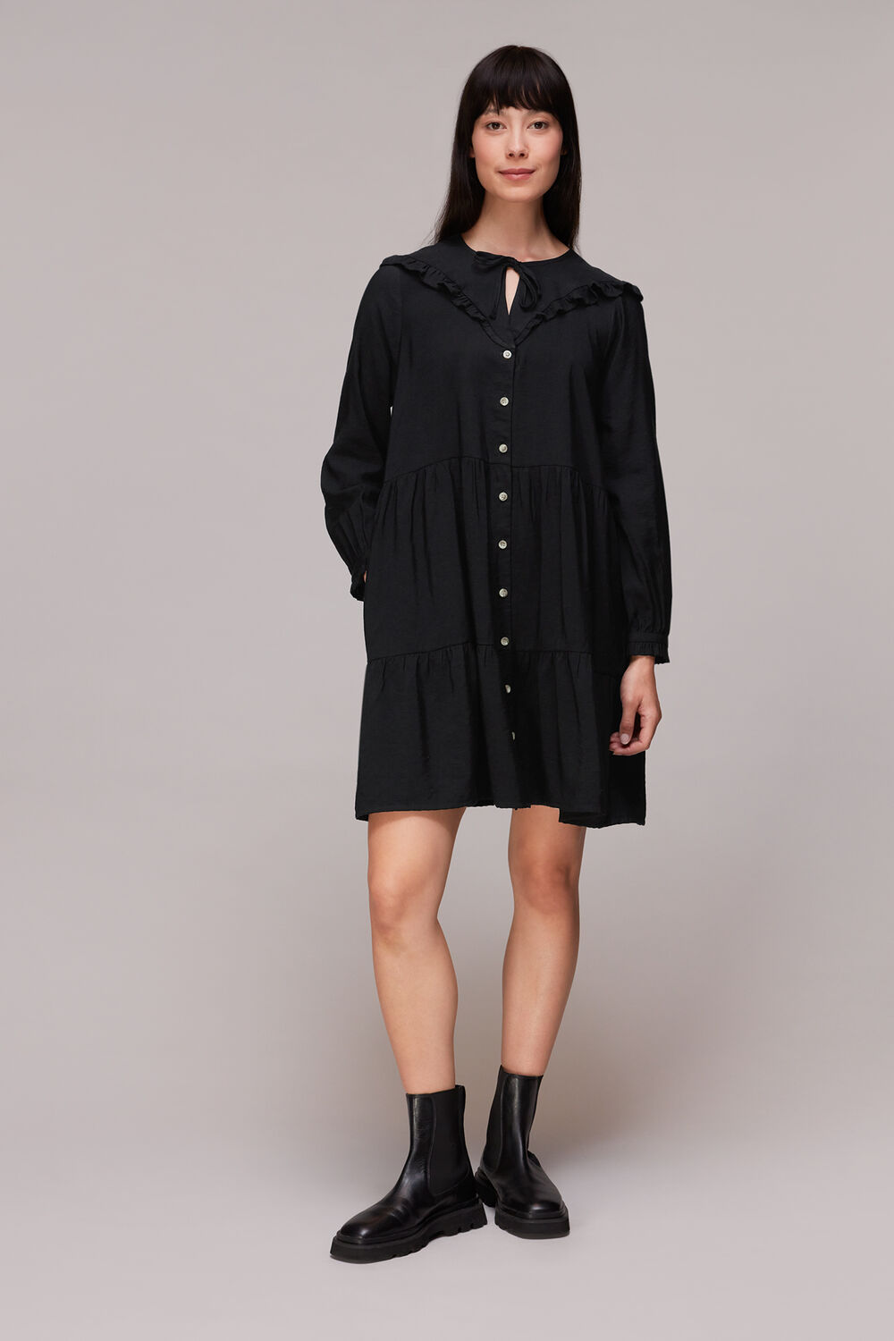 Black Willa Frill Trapeze Dress