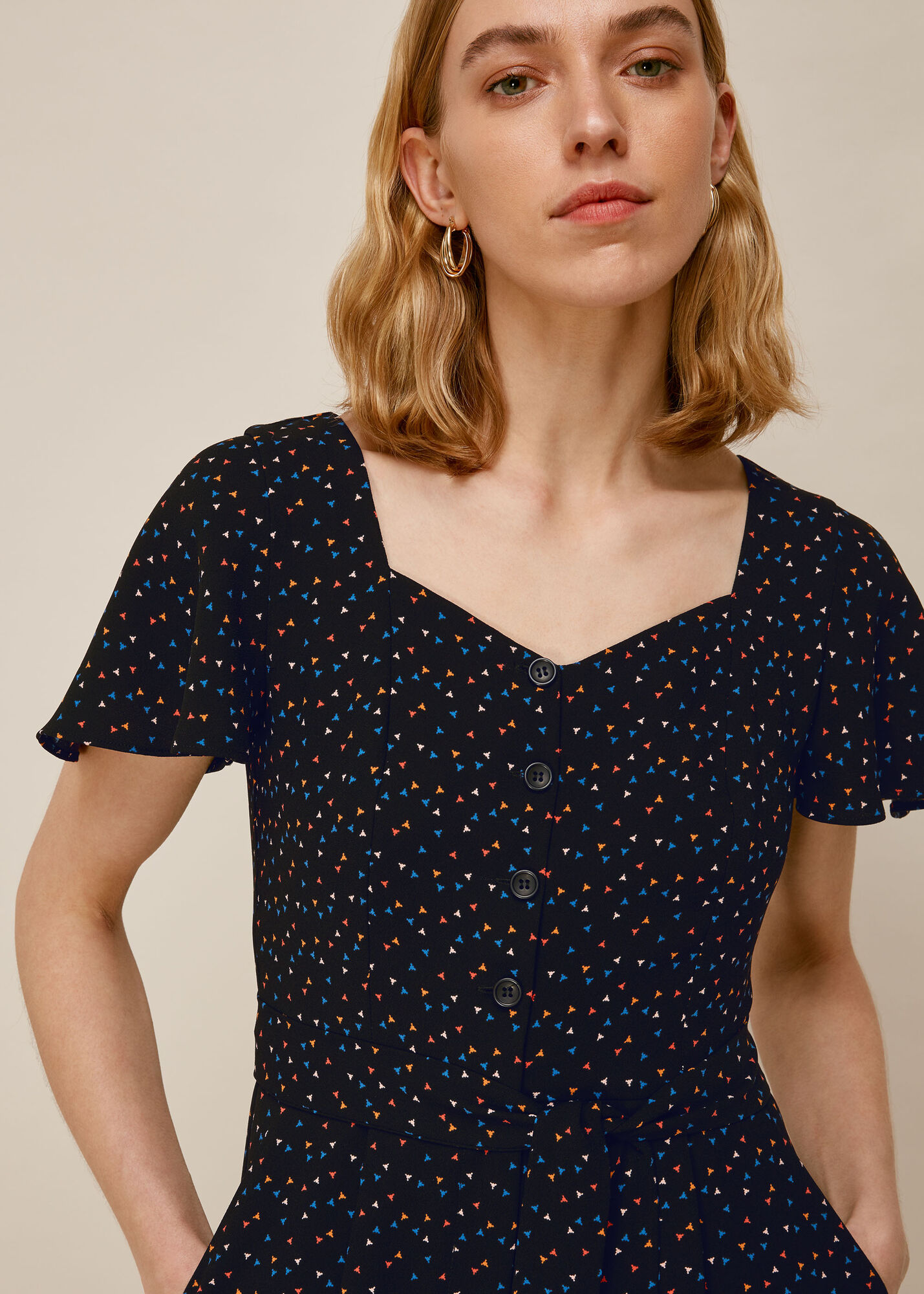 Black/Multi Micro Triangle Print Jumpsuit WHISTLES