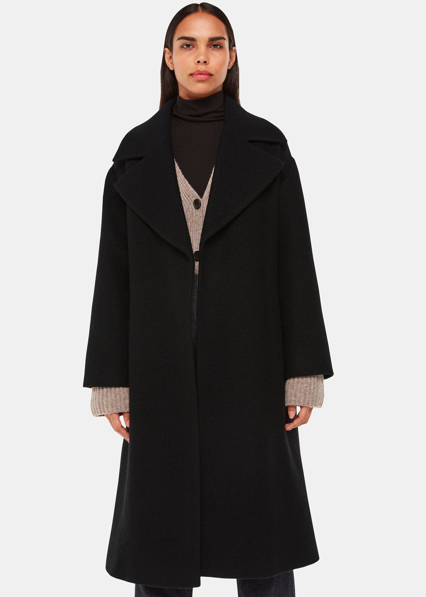Black Lorna Wrap Wool Coat WHISTLES