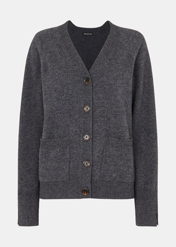 Dark Grey Wool Relaxed Pocket Cardigan