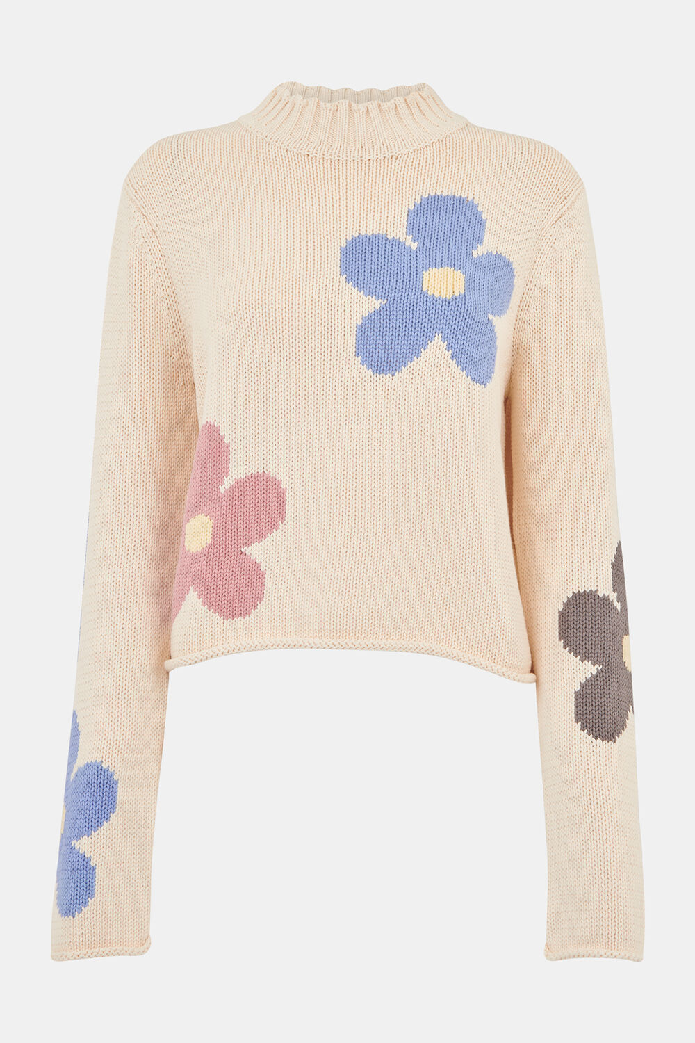 Flower Intarsia Cropped Knit