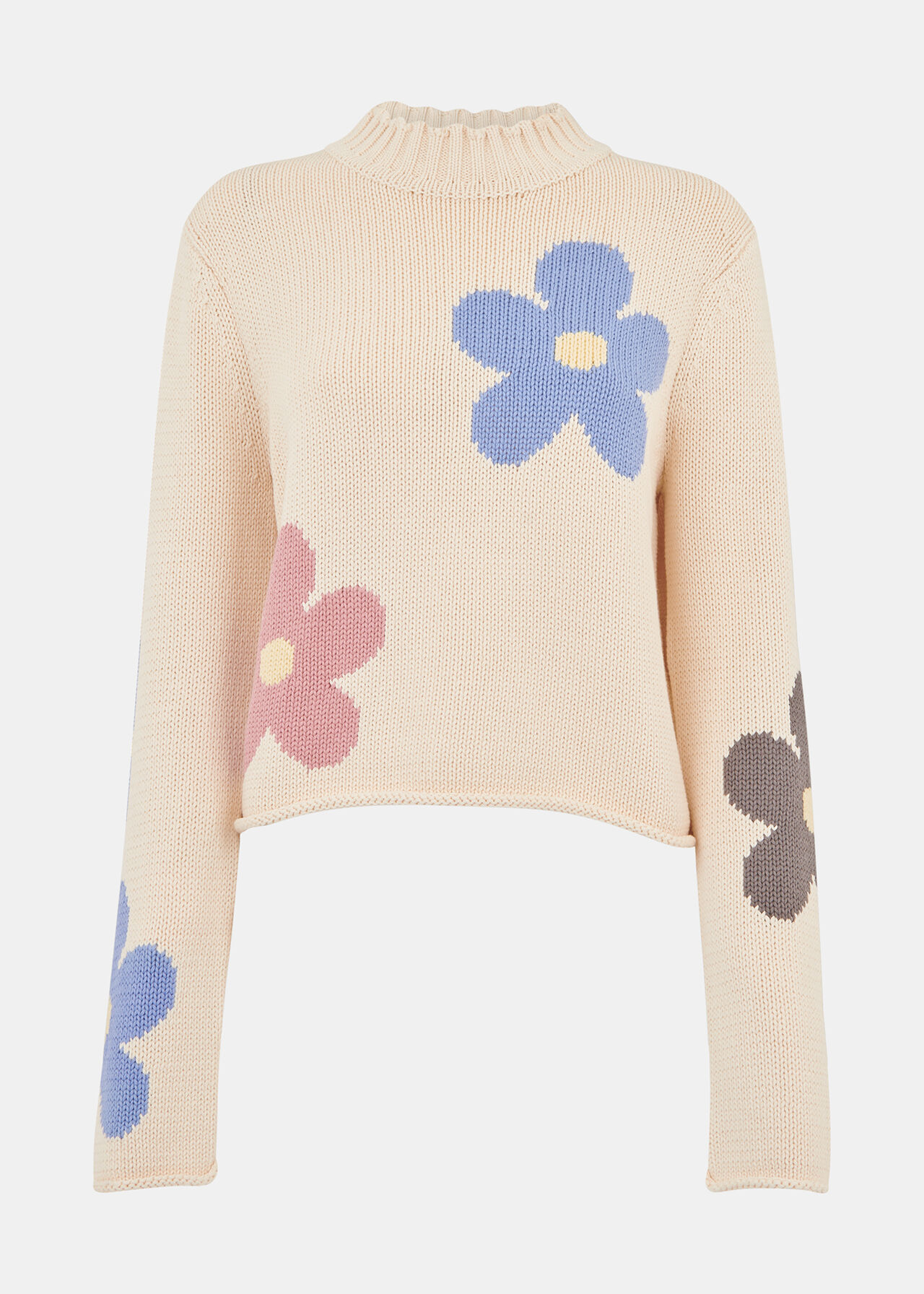 Flower Intarsia Cropped Knit