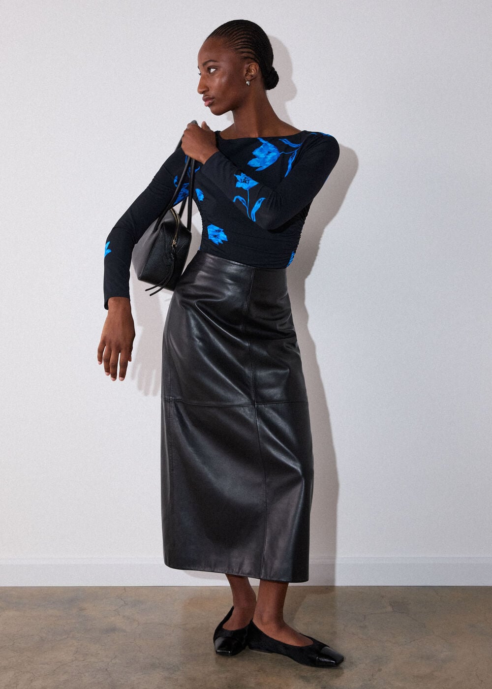 Black Floral Ruched Side Jersey Top