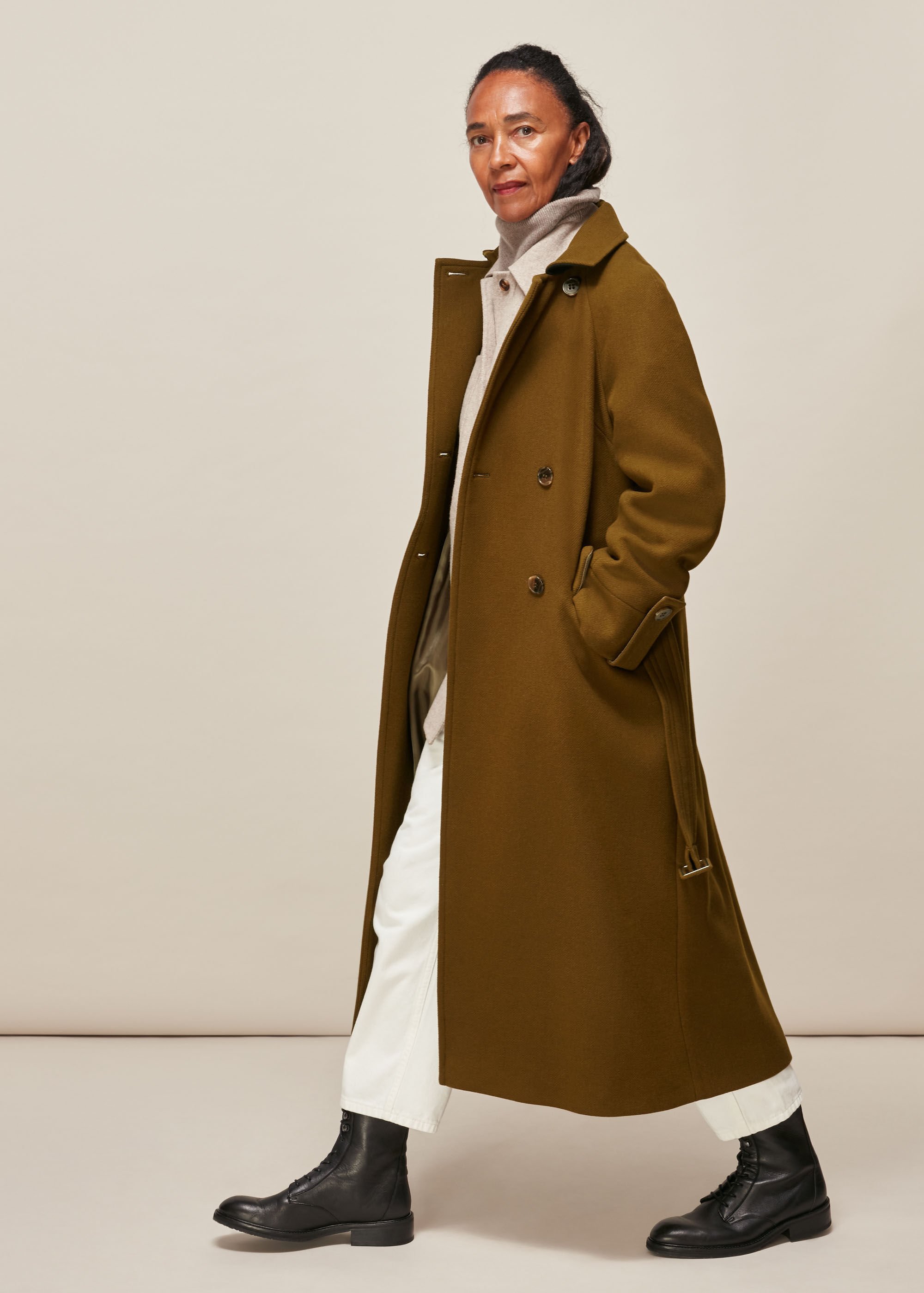 Khaki Wool Belted Trench Coat 