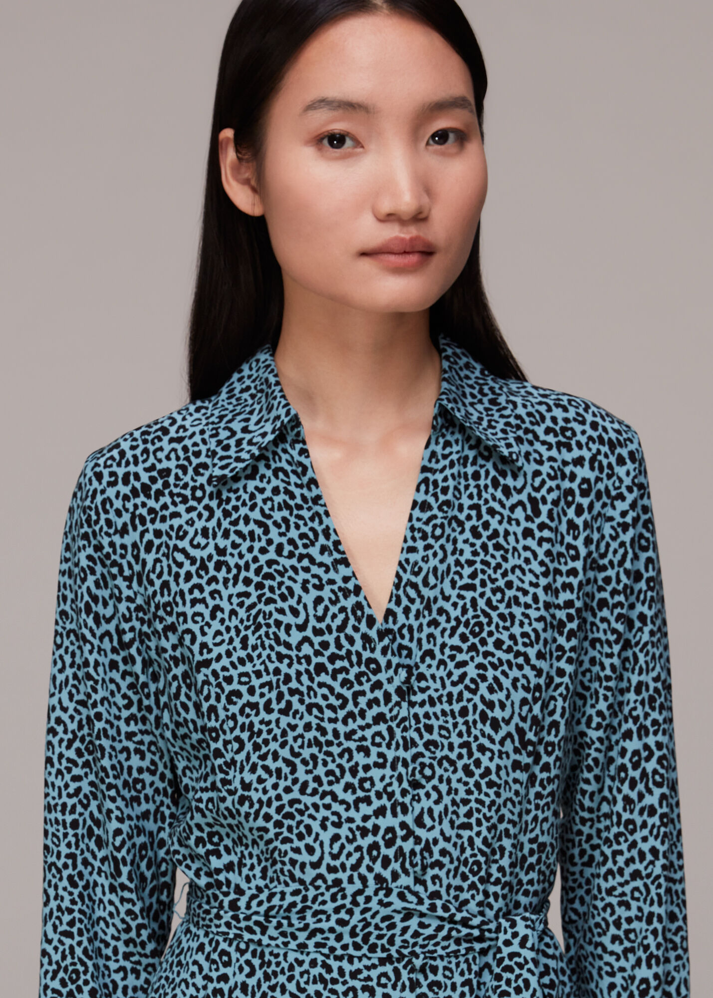 Blue/Multi Contrast Leopard Belted Dress WHISTLES