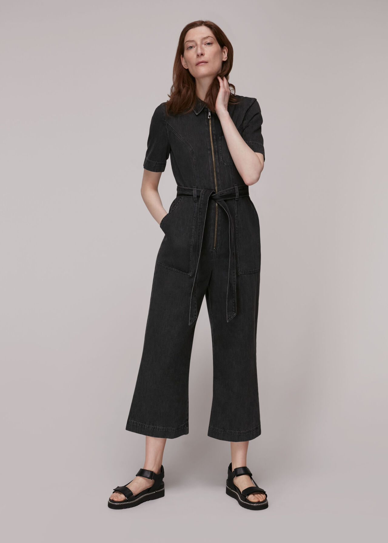 Tie Waist Denim Jumpsuit