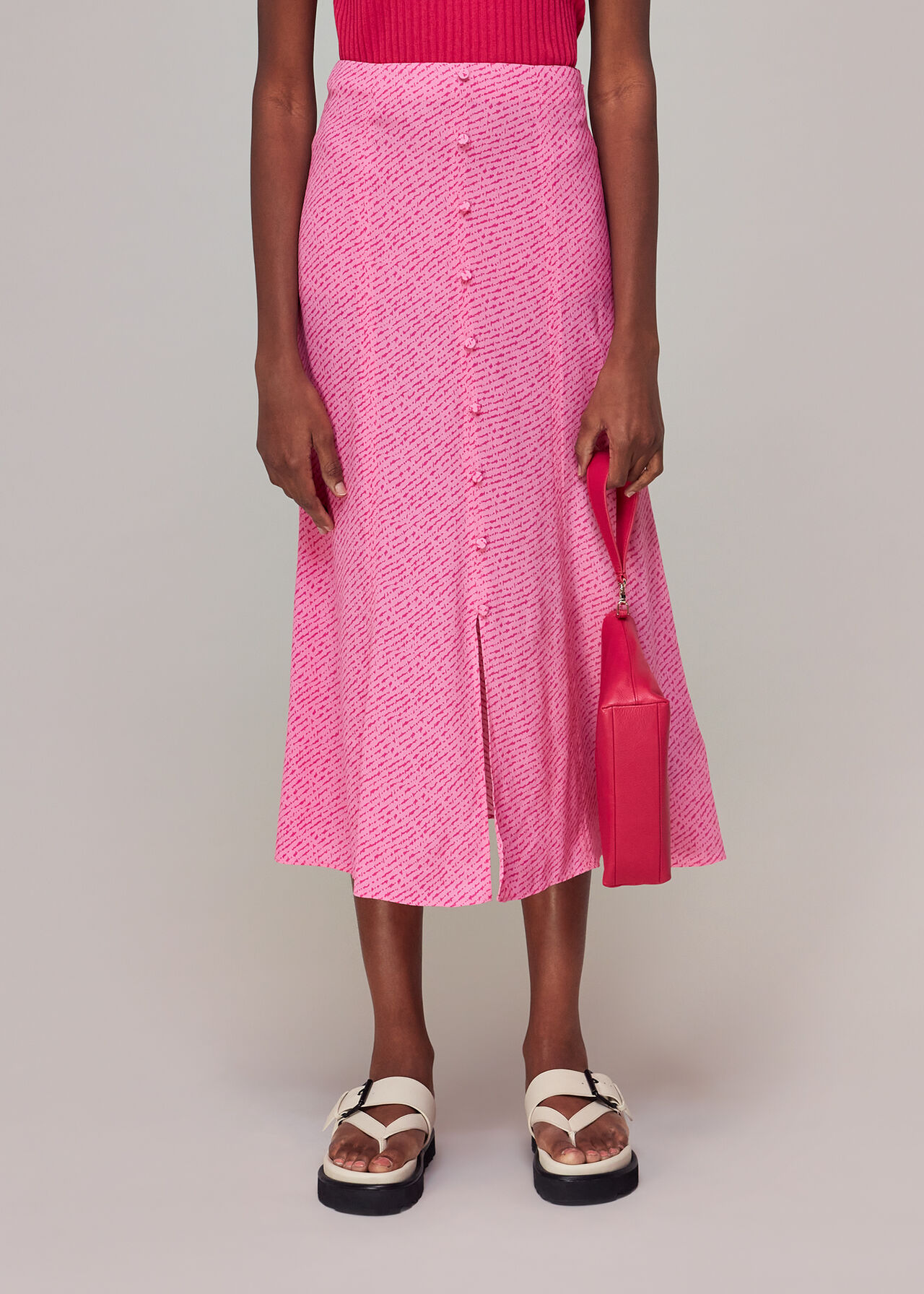 Diagonal Fleck Button Skirt