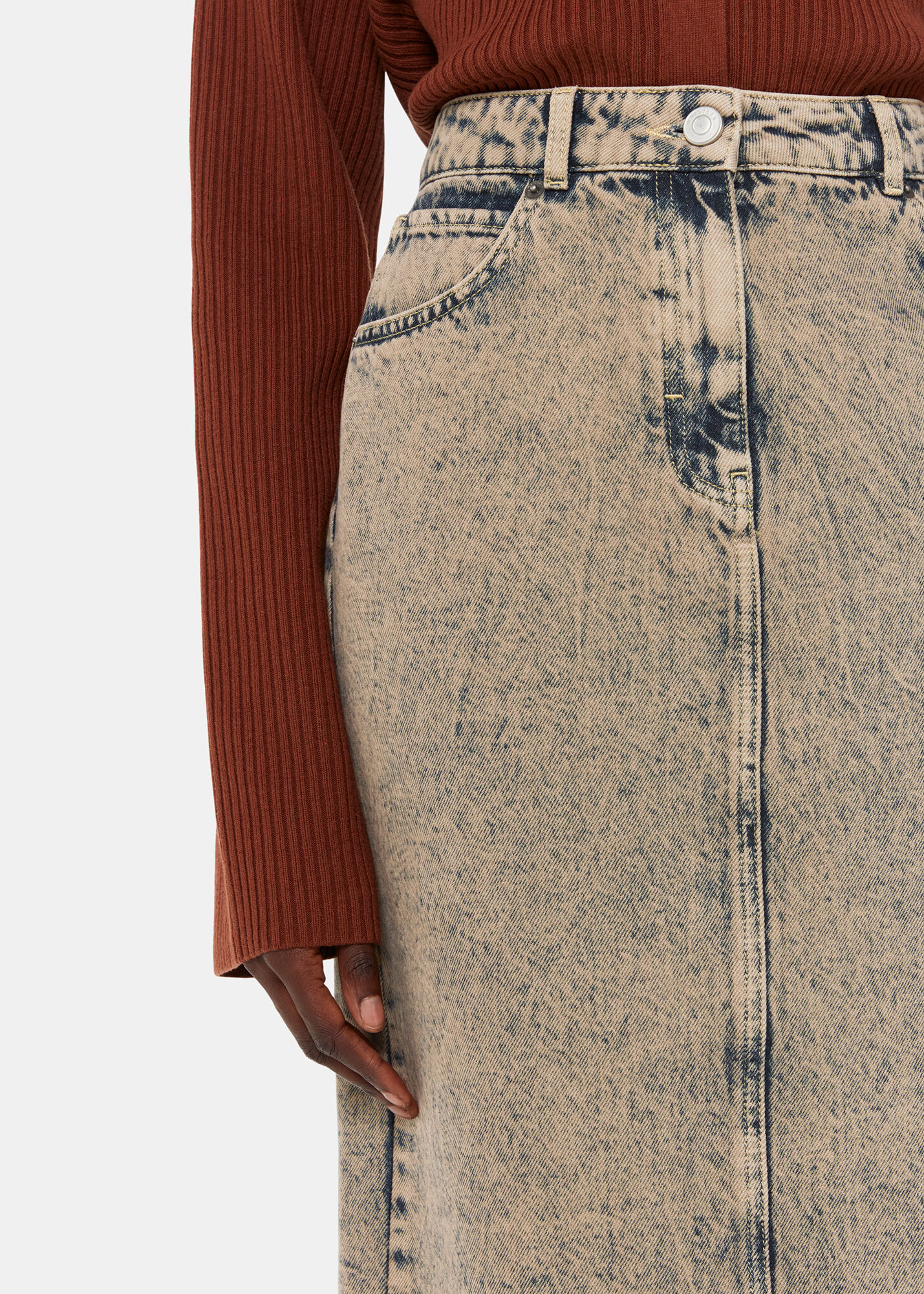 Red acid wash denim skirt outlet