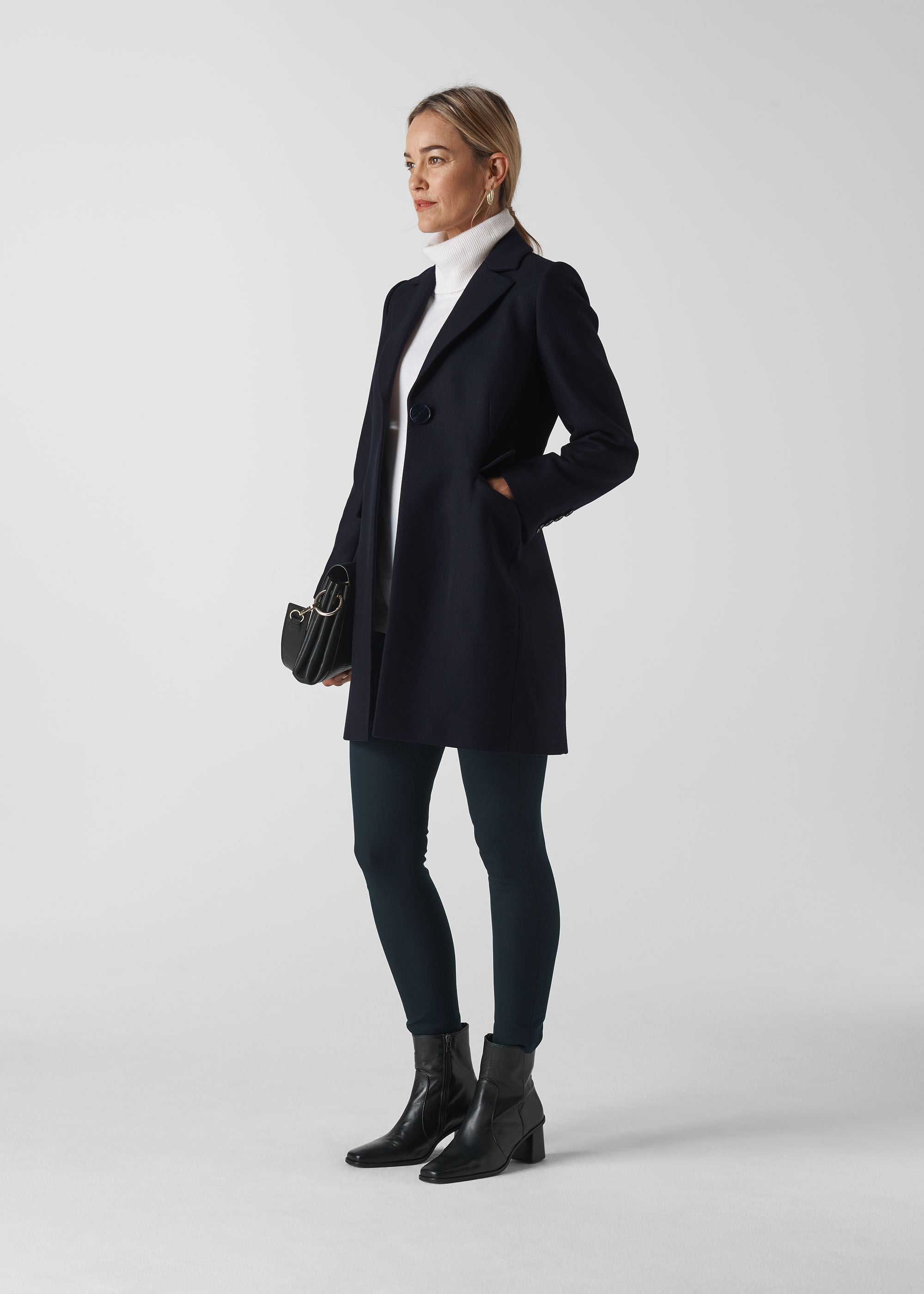 Navy Clara Short Wool Coat WHISTLES