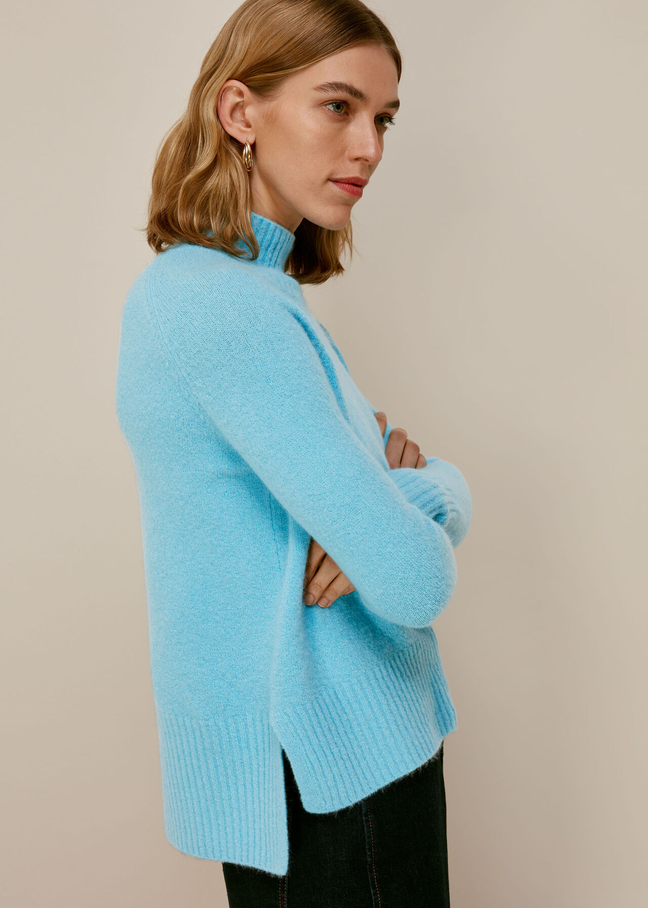 Funnel Neck Knit Pale Blue