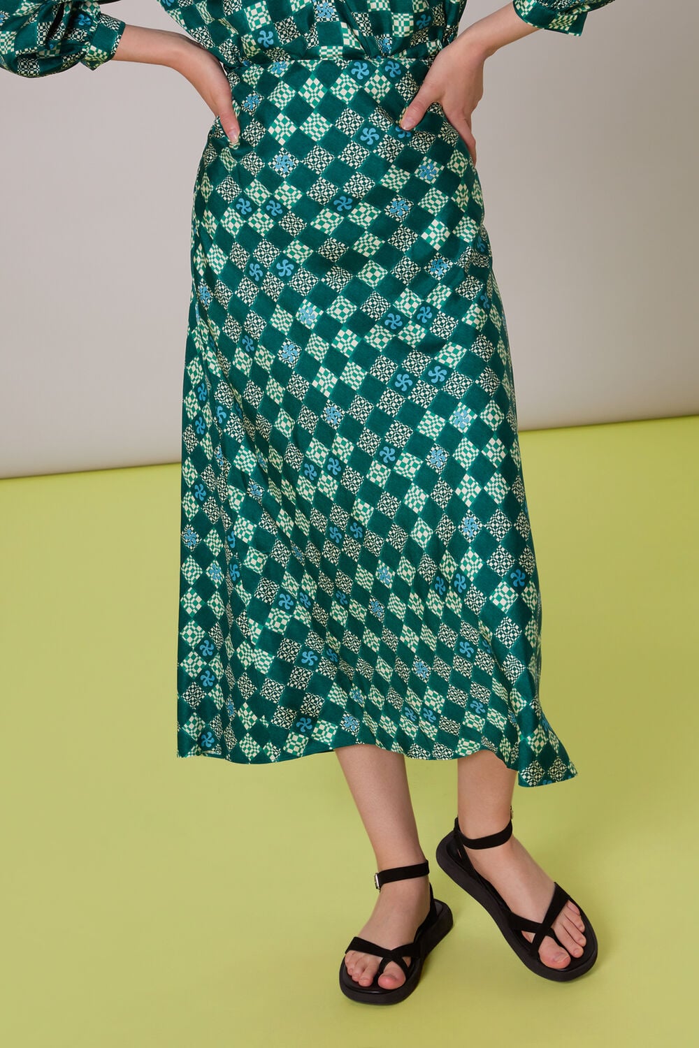 Silk Checkerboard Bias Skirt