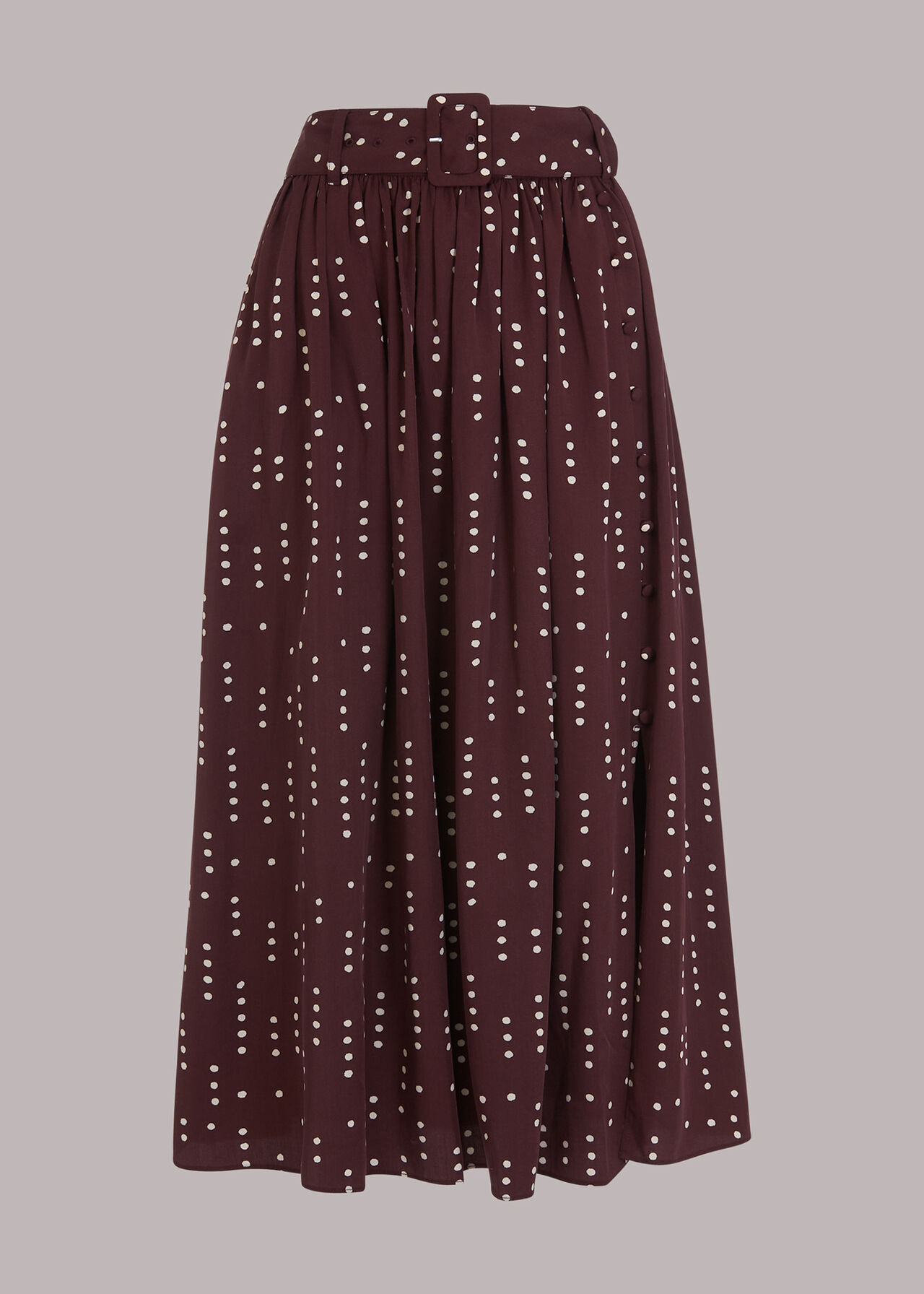 Dash Dot Belted Midi Skirt