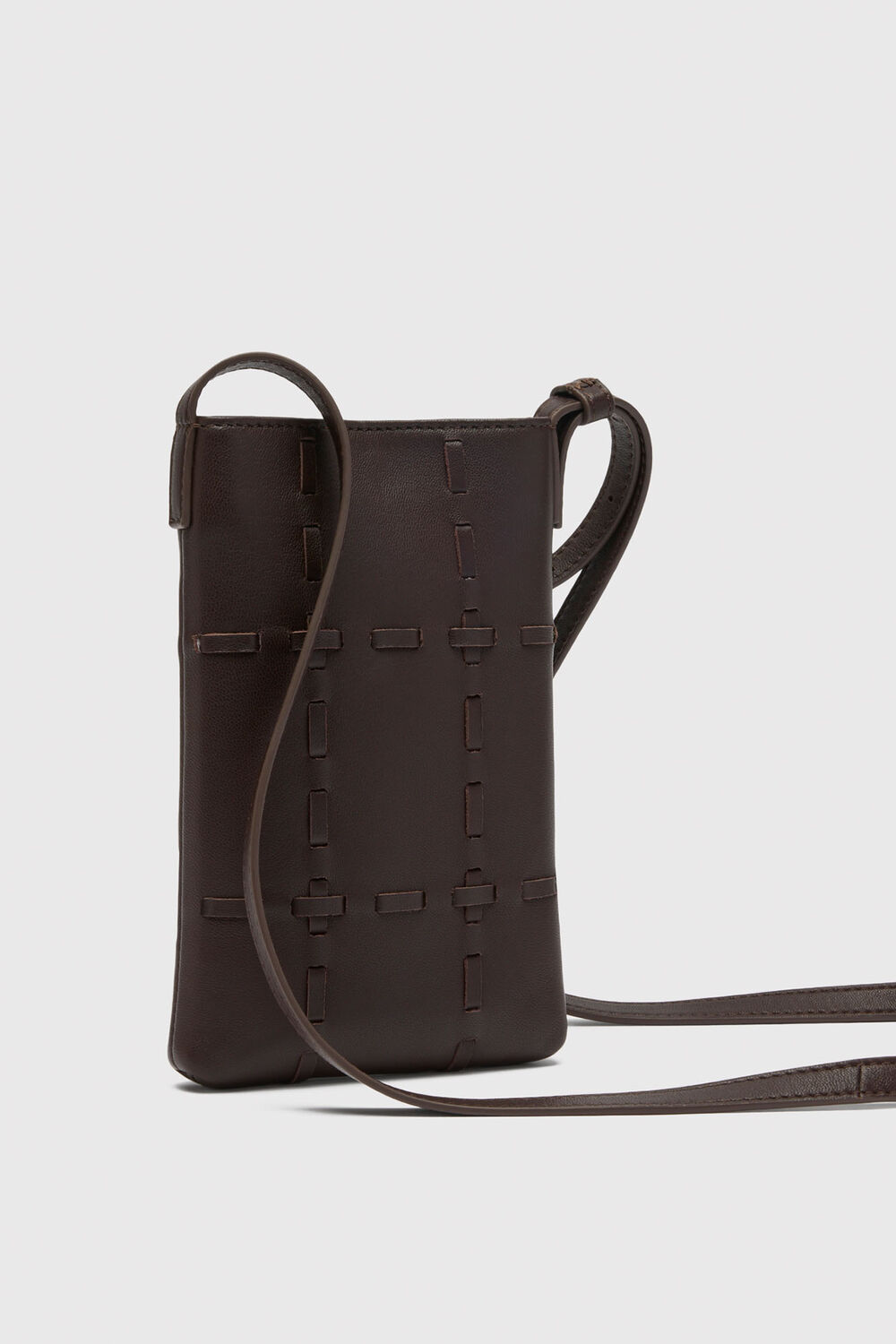 Chocolate Whipstitch Phone Bag