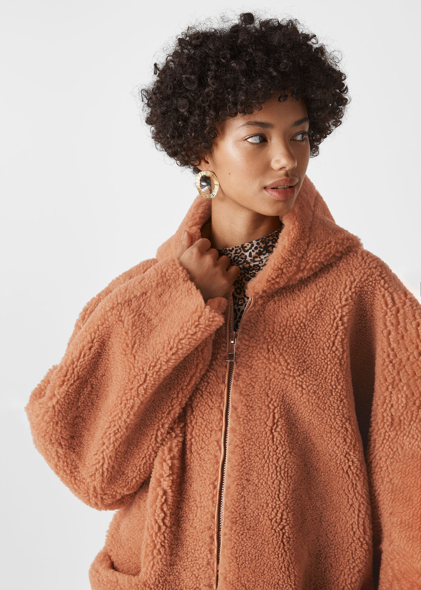 Pink Hooded Shearling Coat WHISTLES