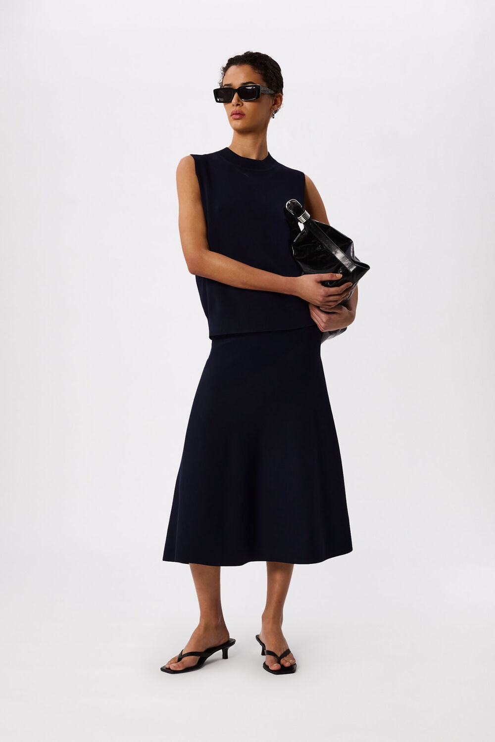 Navy Fit and Flare Knitted Skirt