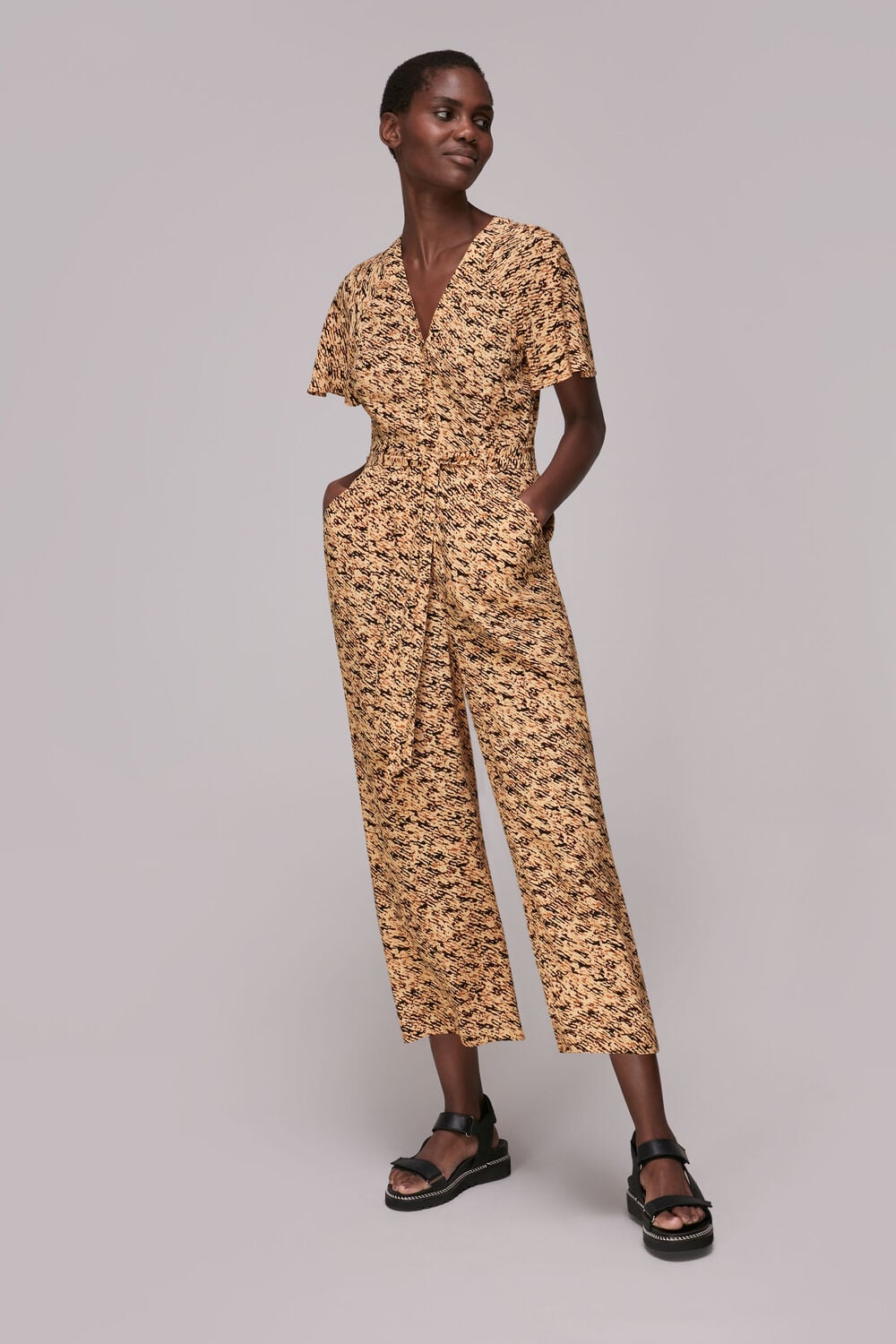 Multicolour Bark Print Tie Waist Jumpsuit