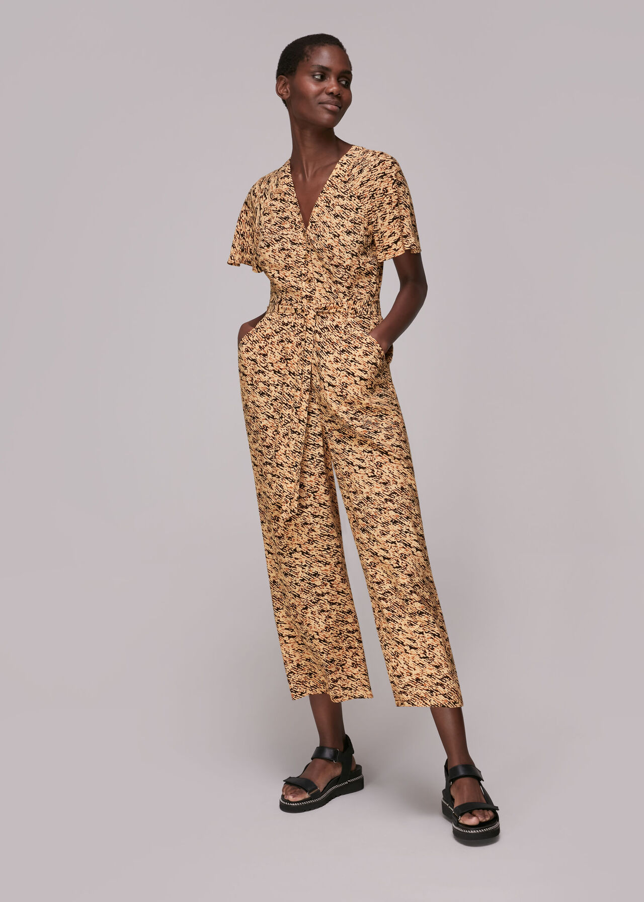 Bark Print Tie Waist Jumpsuit