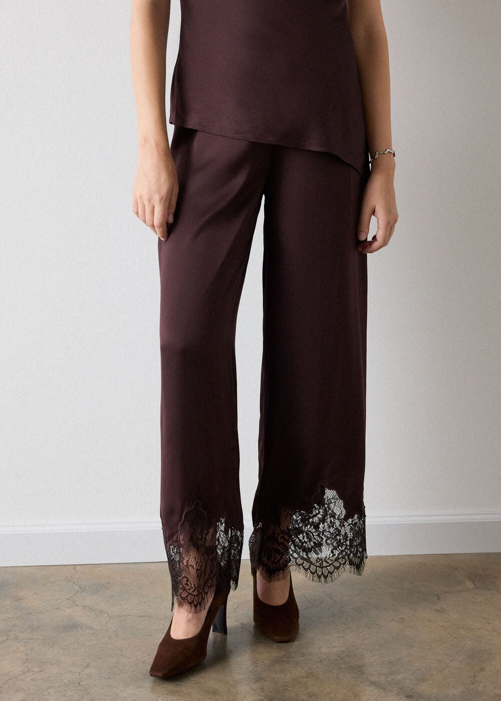Satin Lace Trim Trouser