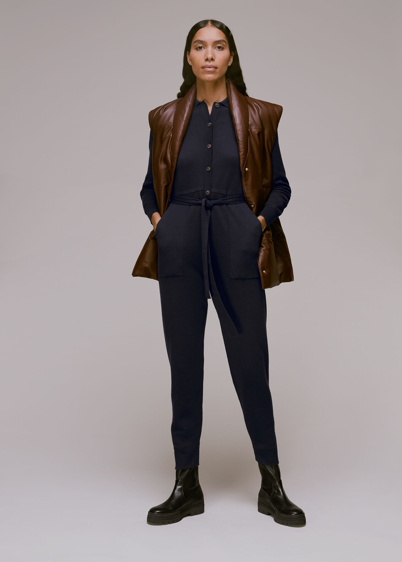 Knitted Button Front Jumpsuit