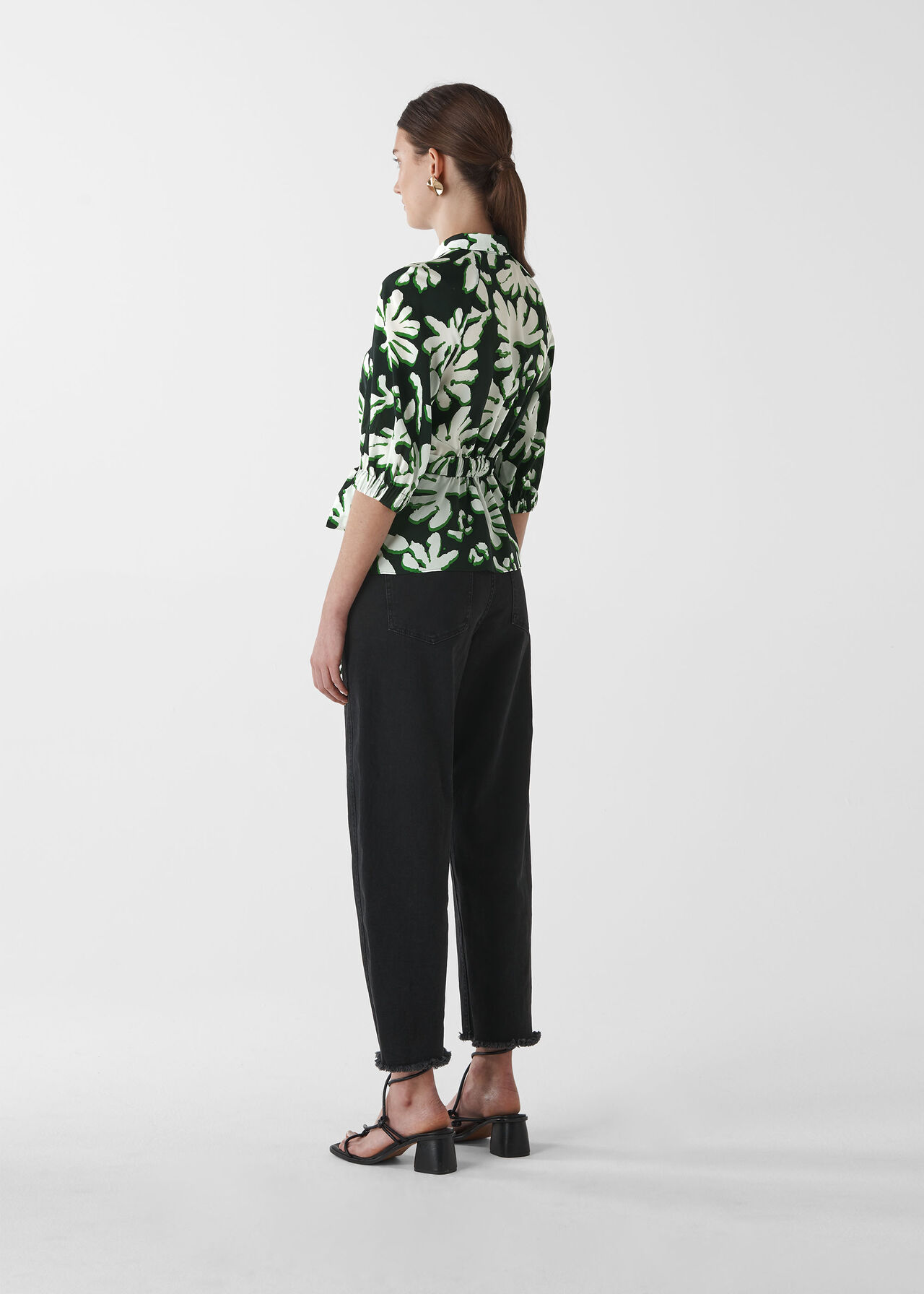 Palm Leaf Print Silk Shirt Green/Multi