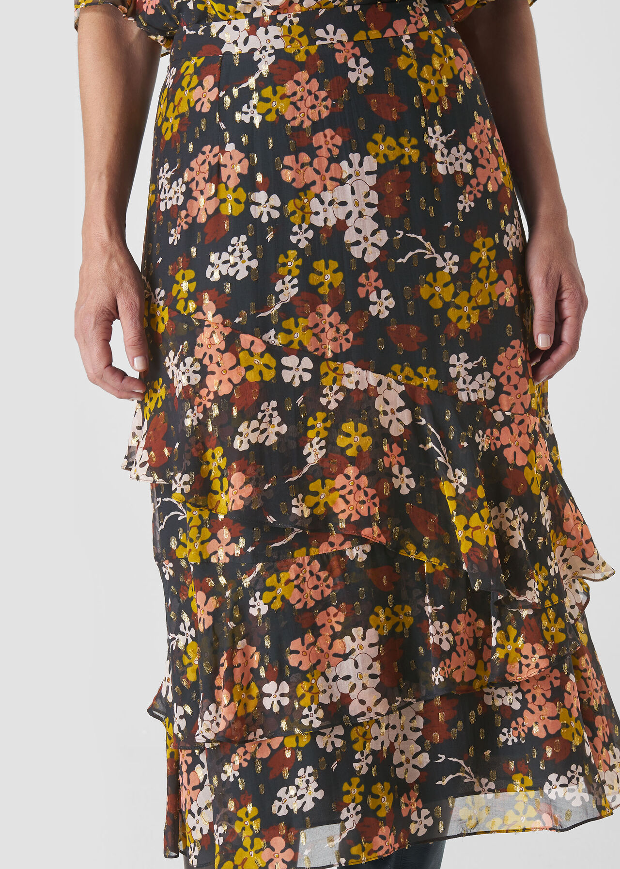 Clover Floral Silk Mix Skirt Multicolour