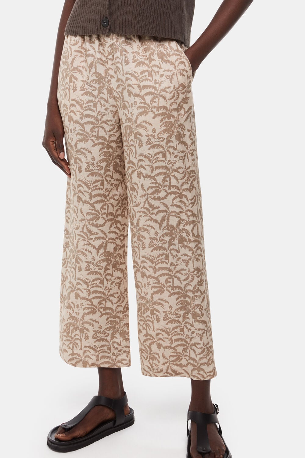 Palm Print Linen Blend Trouser
