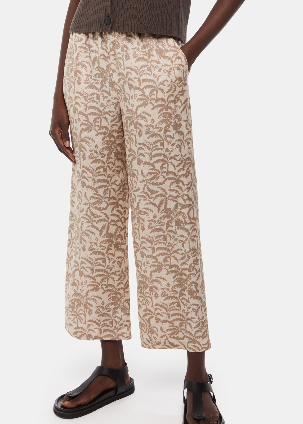Palm Print Linen Blend Trouser