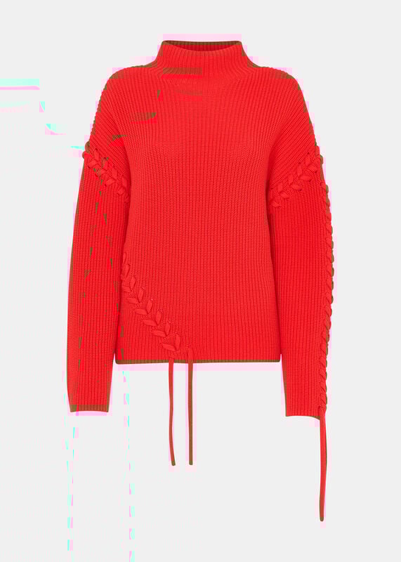 Red Lacing Detail Rib Sweater