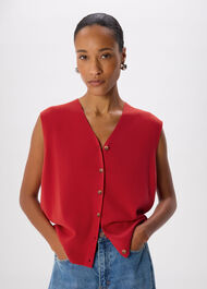 V Neck Button Front Knit Tank