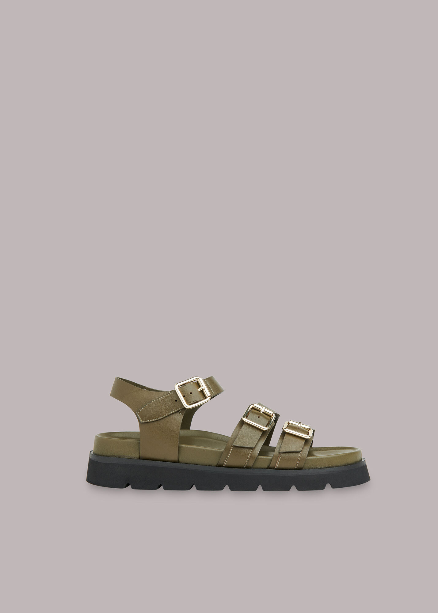 Khaki Jemma Triple Buckle Sandal WHISTLES Whistles UK