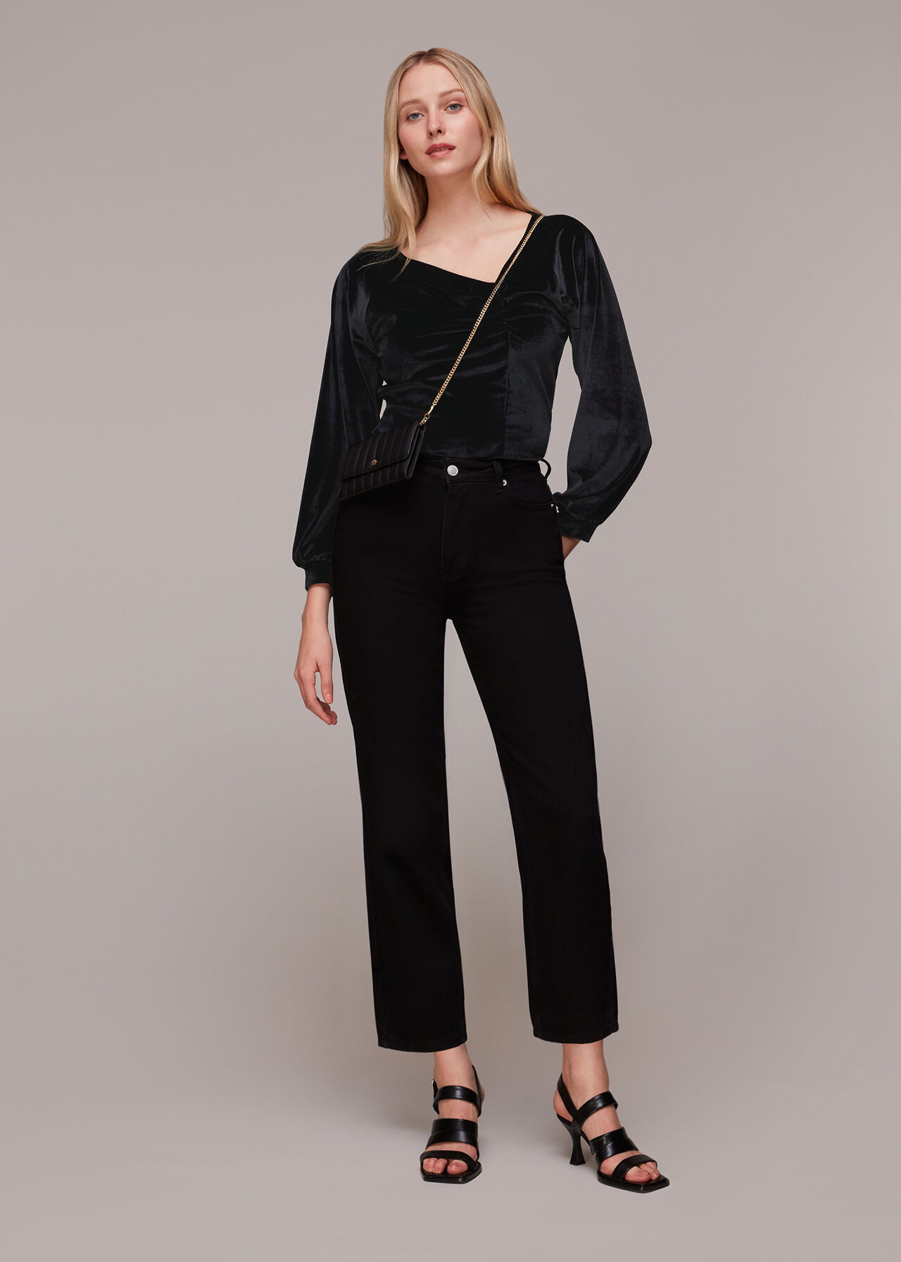Asymmetric Neck Velvet Top