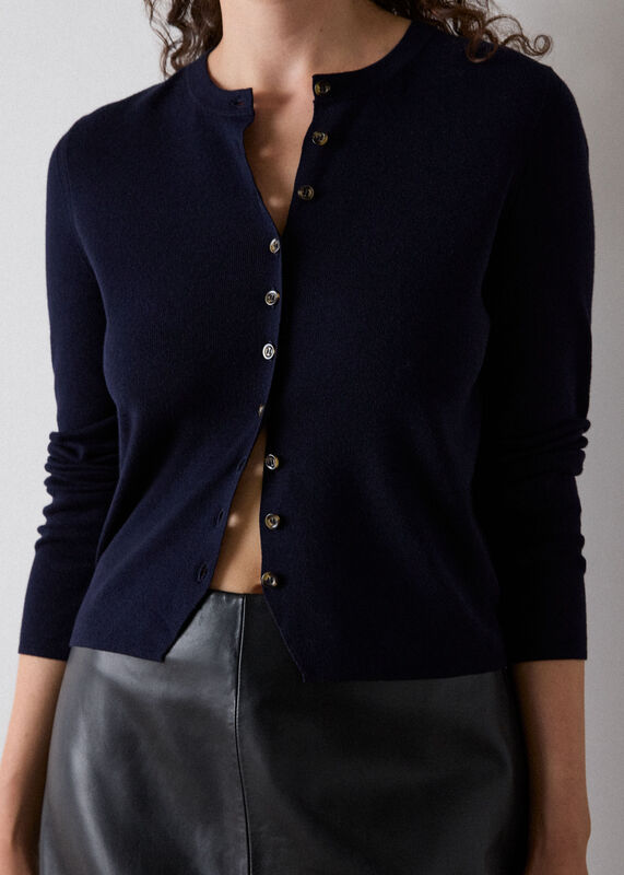 Navy Crew Neck Scarf Cardigan
