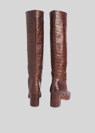 Hazel Croc Knee High Boot Brown