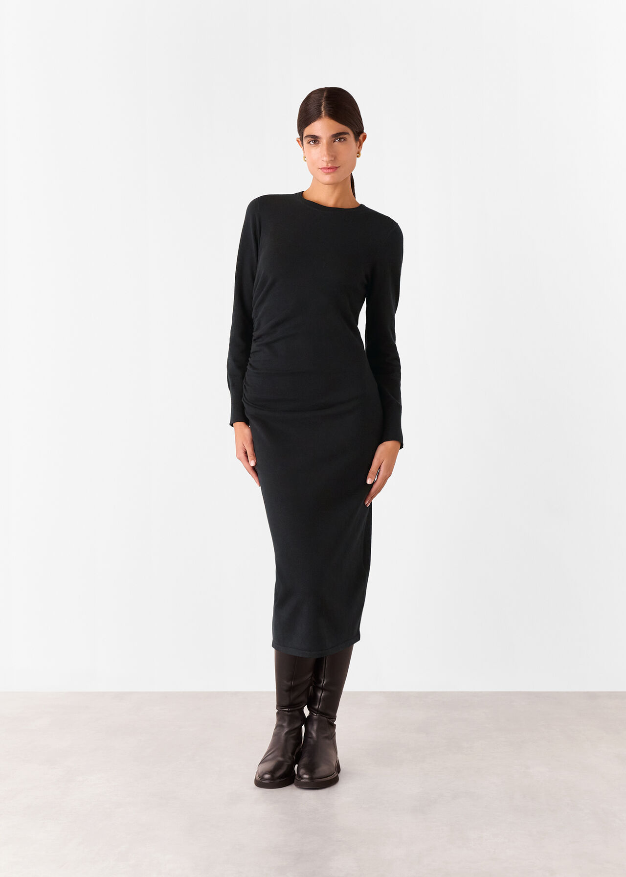 Gathered Side Midi Knit Dress