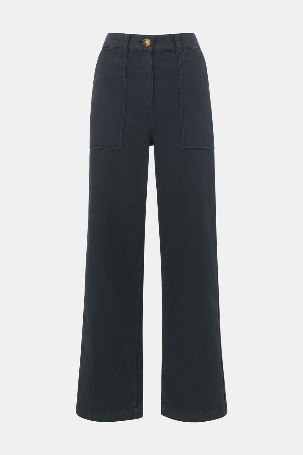Washed Black Cotton Wide Leg Trouser