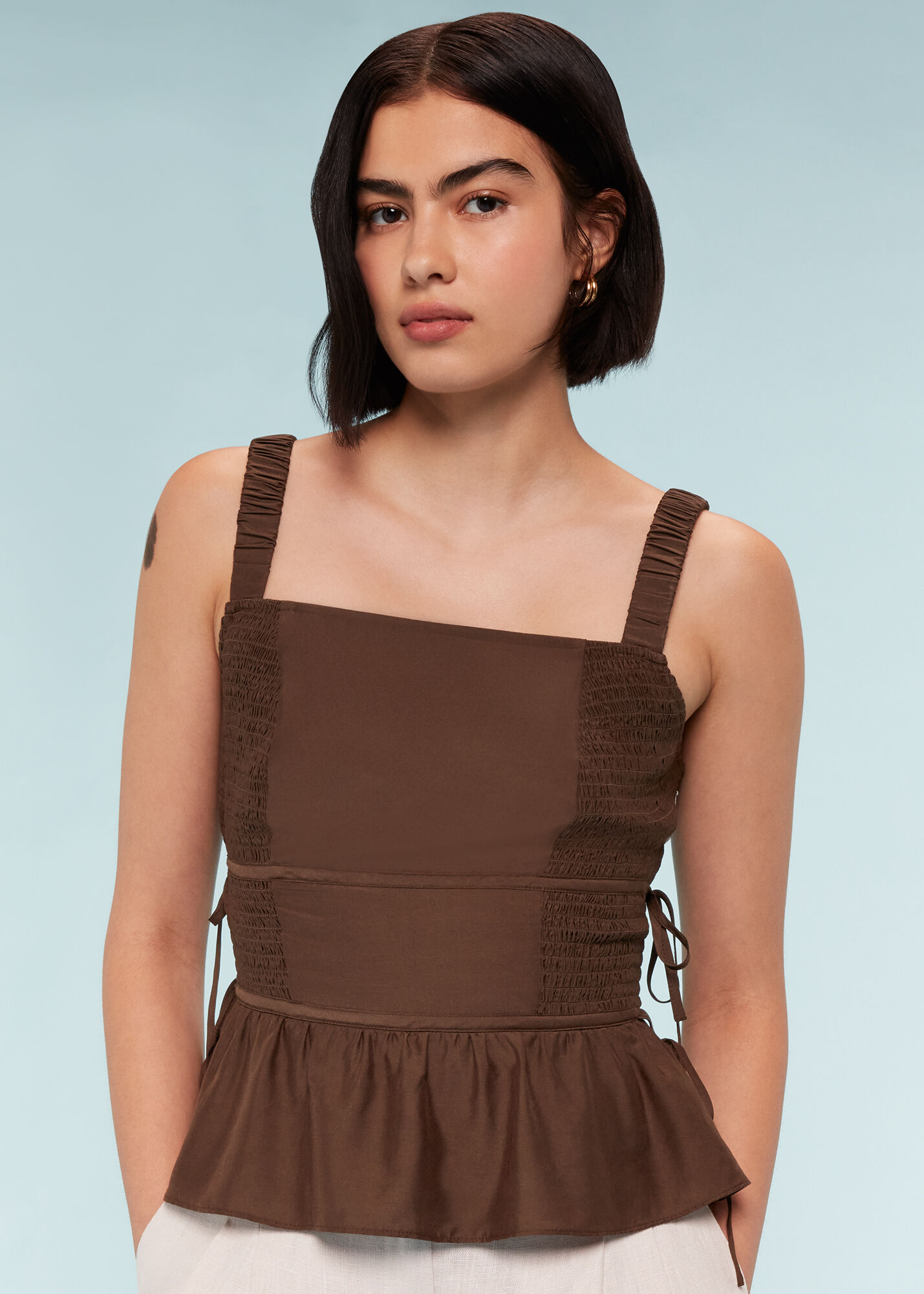 Chocolate Tie Side Shirred Top | WHISTLES | Whistles US |