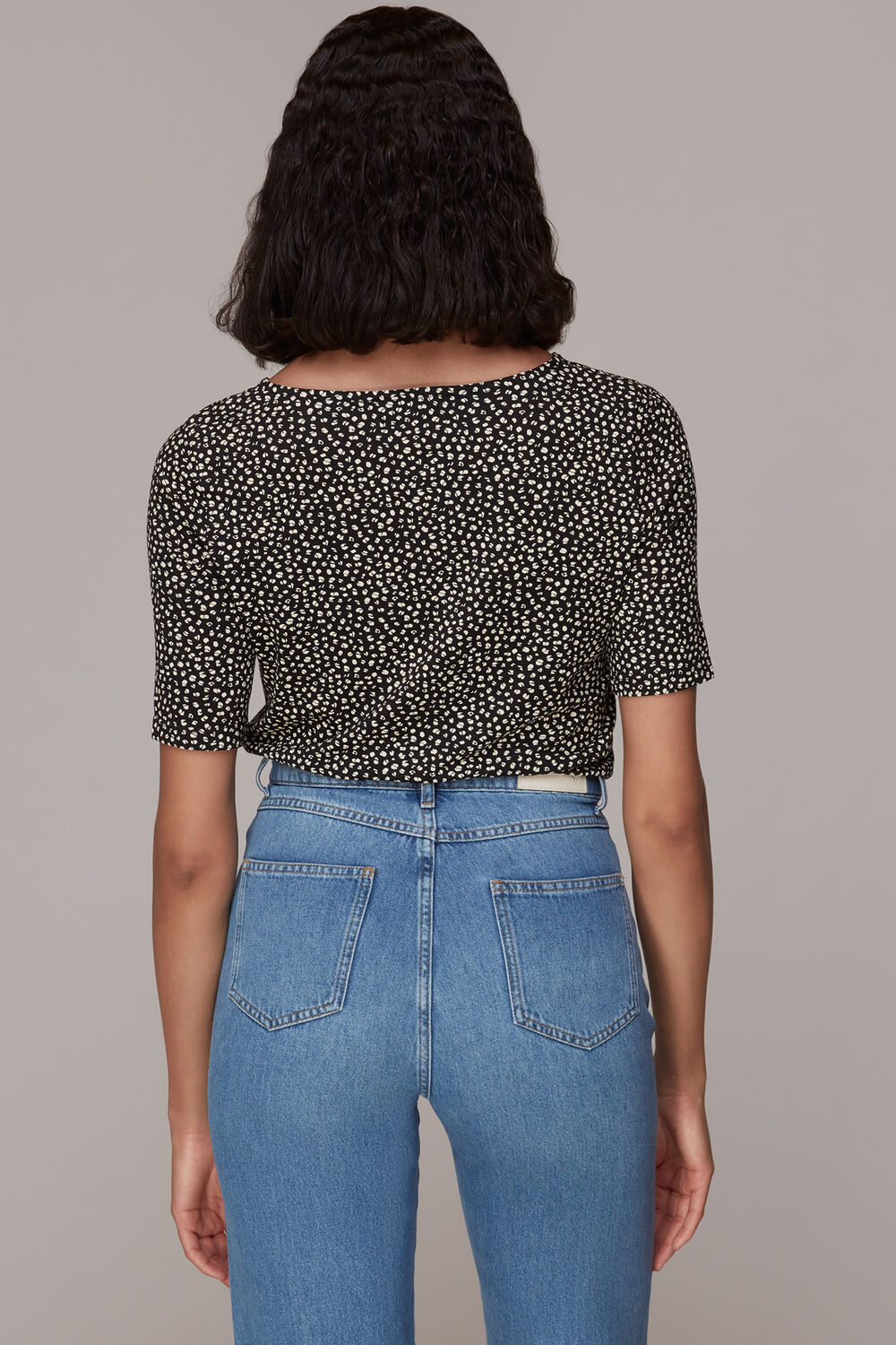 Ink Leopard V Neck Ruched Tee
