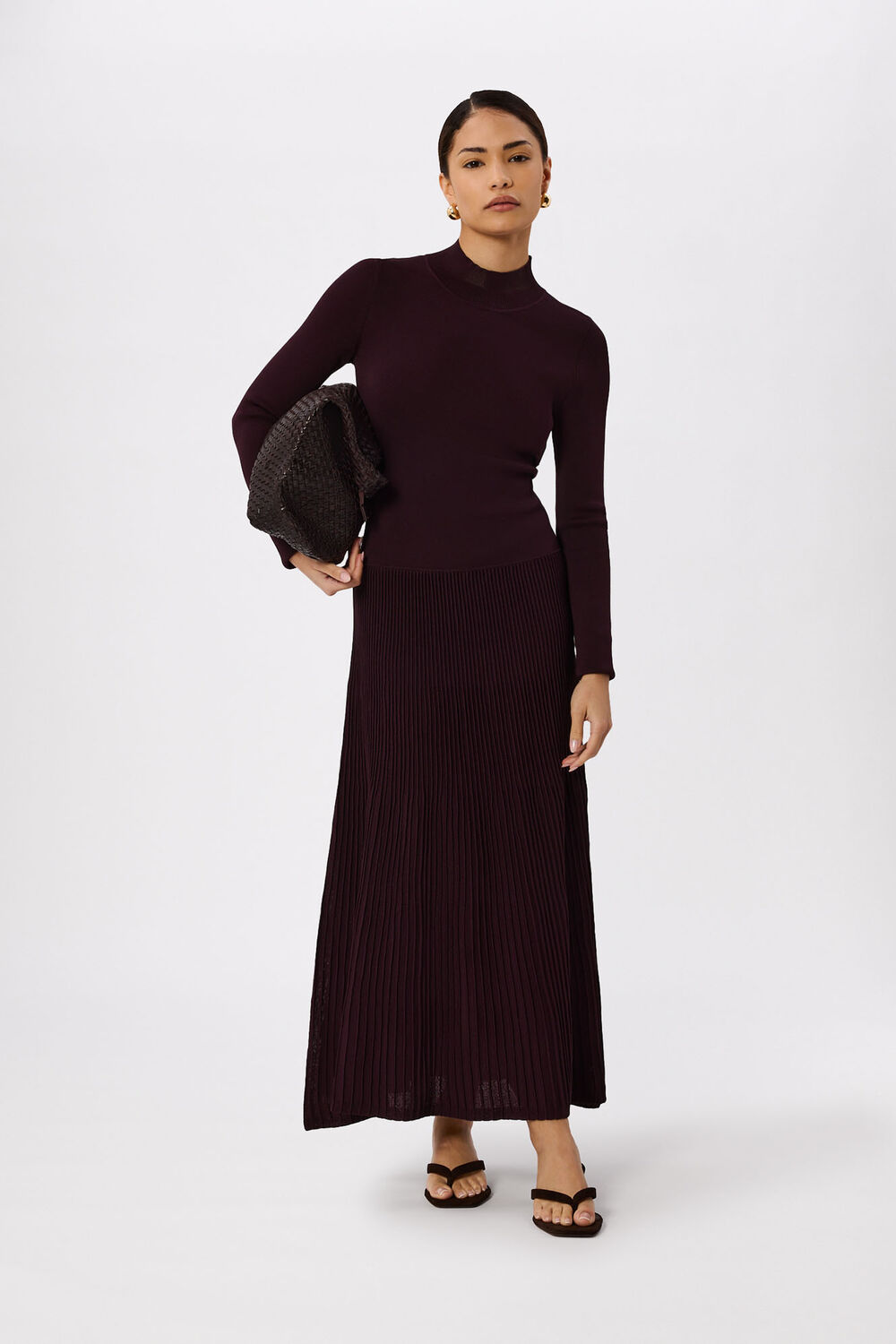Plum Petite Funnel Neck Pleated Knit Dress