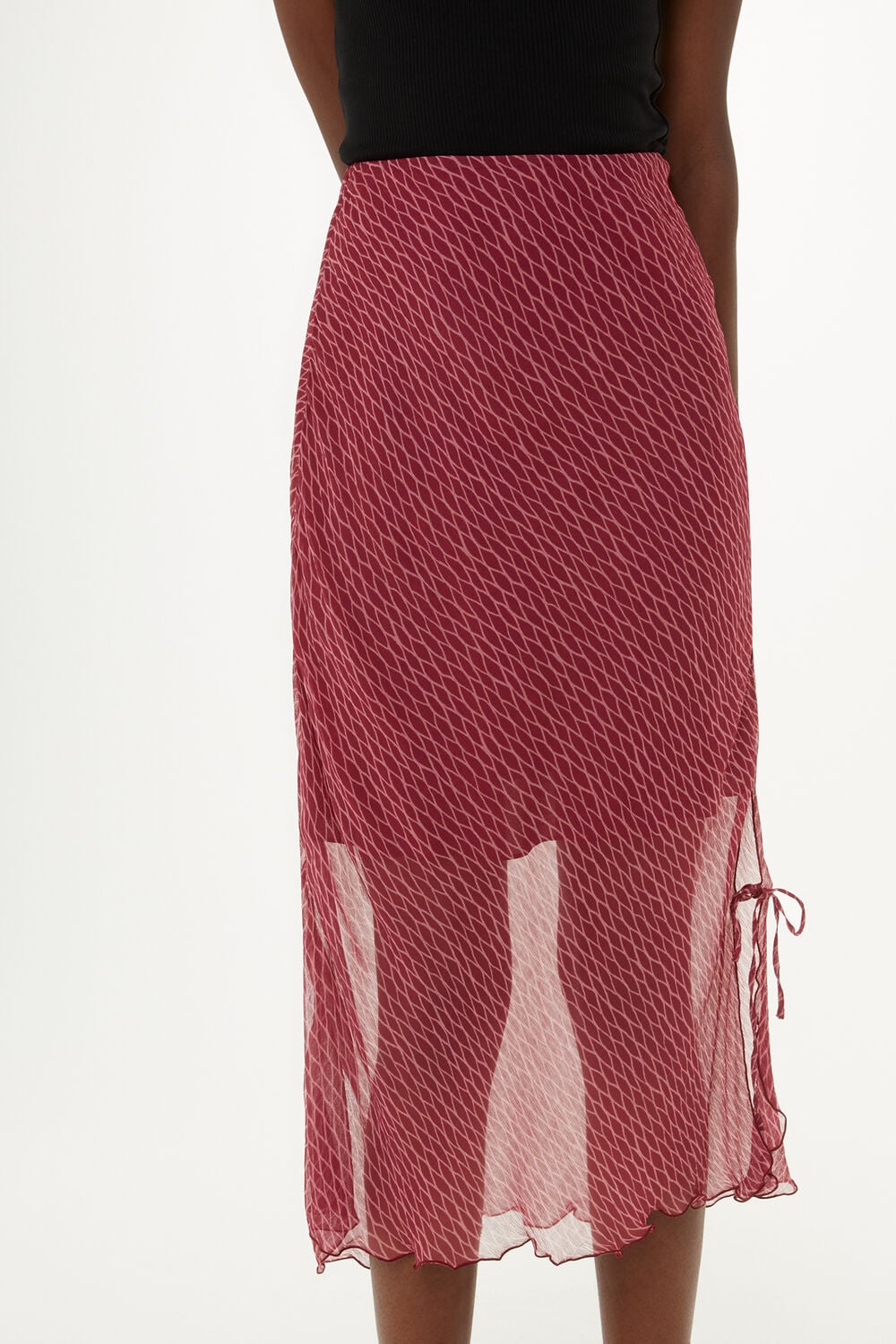 Pink Dainty Net Tie Detail Skirt