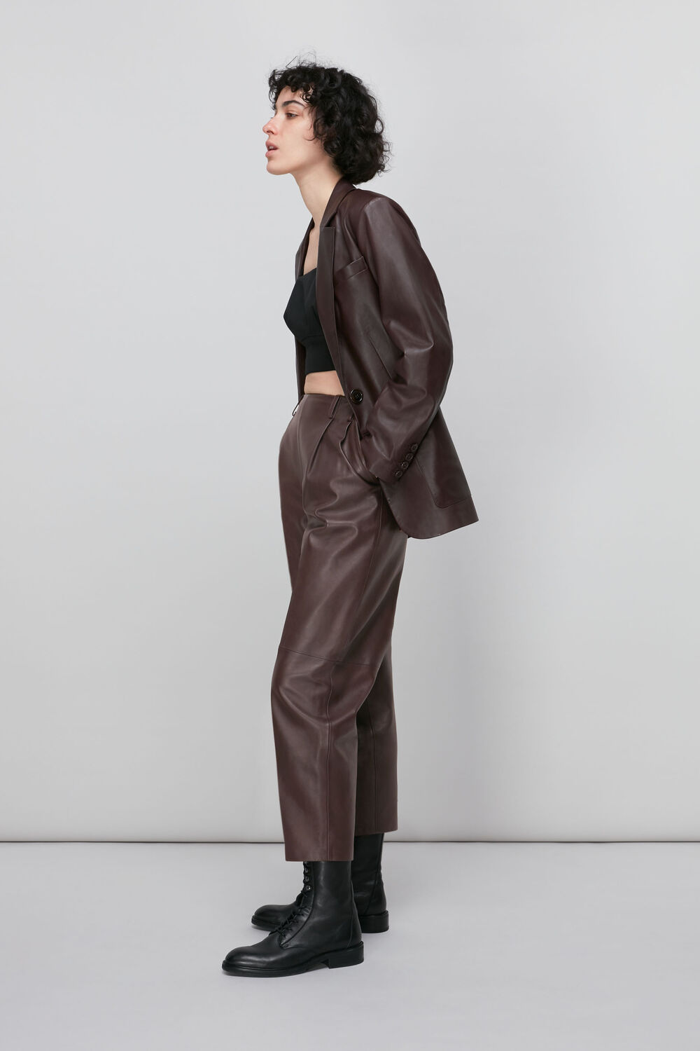 Burgundy Leather Tapered Trouser