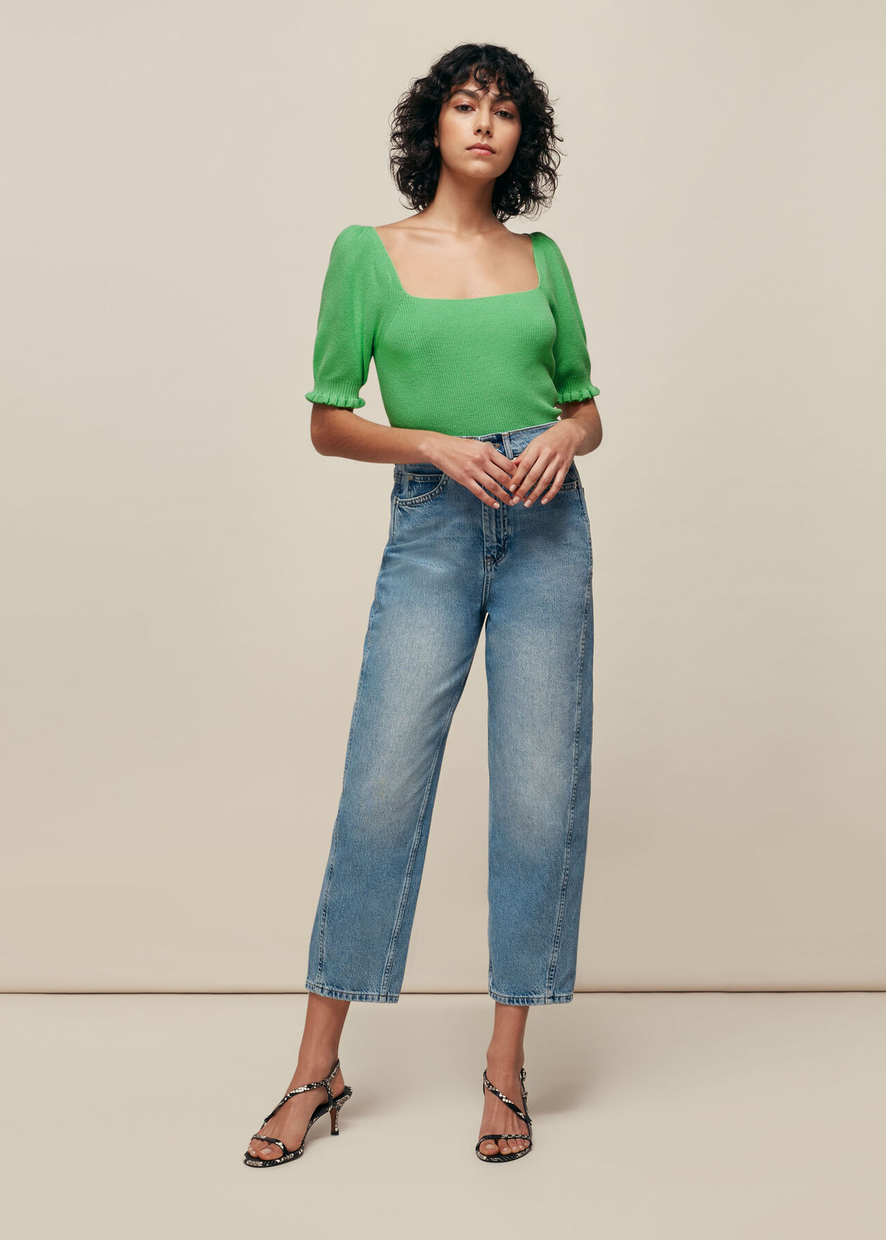 Green Square Neck Frill Knit | WHISTLES | Whistles UK