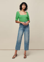 Square Neck Frill Knit Green