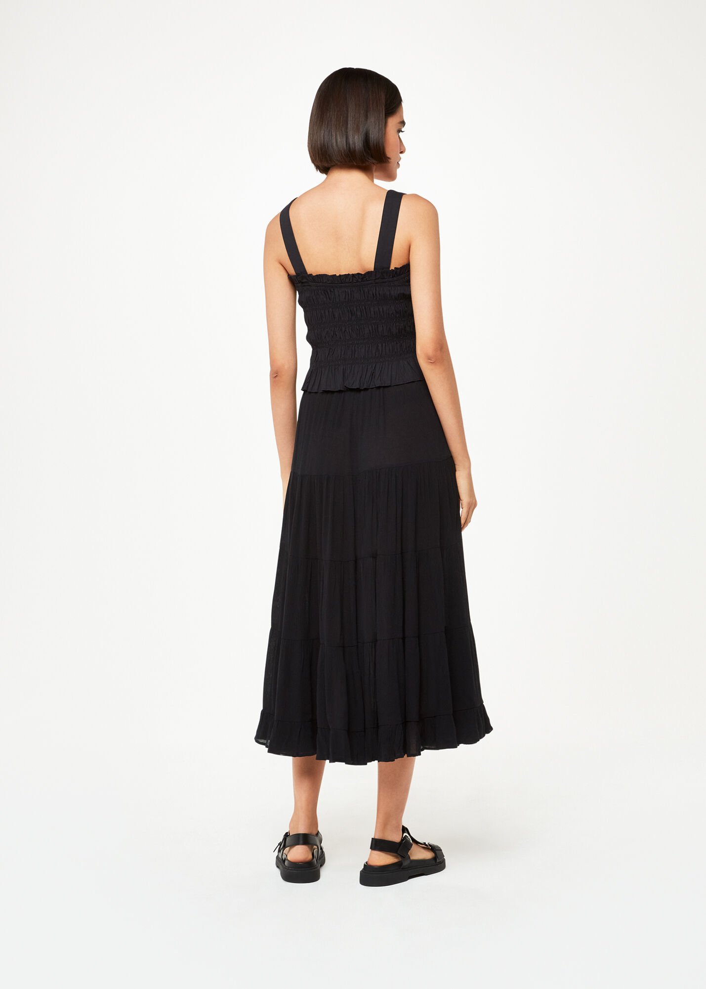 Black Tiered Midi Skirt With Buttons | Whistles US