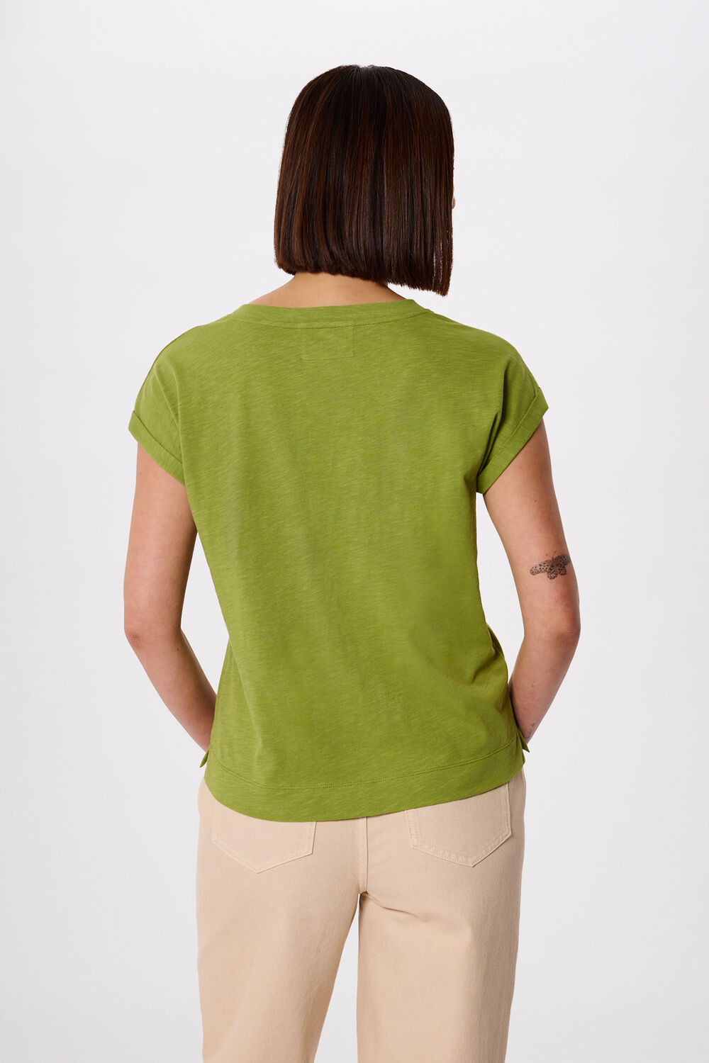 Green Willa V-Neck Cap Sleeve Tee